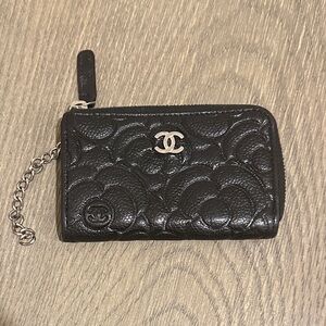 CHANEL Black Textured Leather Wallet